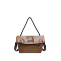 Bolso tote minimalista de cuero PU marrón con asa trenzada negra y correa tejida ajustable - Marrón