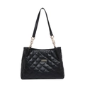 Klassische schwarze Stepptasche mit goldener Kette und modischem Metallemblem - Schwarz