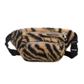 Plush tiger stripe fanny pack with dual metal zippers and adjustable strap - Tiger Print