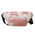 Pink and white cow print plush waist bag with adjustable strap and metal zippers - Leopard Pink
