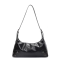 Retro Hobo-Tasche in glänzendem Schwarz mit silbernen Nieten und Trageriemen - Schwarz