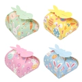Vue détaillée de boîtes cadeaux lapin de Pâques déclinées en quatre couleurs pastel vives - 4 Designs Mixtes Boîtes Cadeaux de Pâques (Lot de 12) (S928)