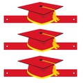 Detail of red paper graduation caps banner with yellow tassels for party decoration - Red