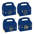Set di 4 scatole regalo in carta blu scuro con motivi dorati di luna e stelle per feste - S660 (Stile Luna Cielo Stellato Blu Scuro)