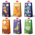 Set of 12 dinosaur kraft paper gift bags featuring 6 vibrant cartoon designs for parties - Kraft Paper / 12 Pcs Set / 6 Designs Dinosaur Paper Bag (S1179)