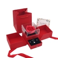 Red double-door jewelry gift box with rose, necklace, earrings, and a matching gift bag - Double Door Rose Box / Bright Red (Without Necklace)