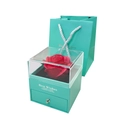 Détail du coffret à bijoux bleu Tiffany avec rose éternelle et tiroir coulissant - Vert menthe