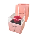Caja de regalo de rosa preservada rosa con tapa transparente y cajón para joyas - Rosa Sakura