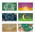 Juego de seis tarjetas festivas verdes y doradas con arquitectura islámica y flores - S1024