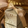 Sparkling champagne gold wedding favor box with a satin bow and gold foil text - Small / Gold With Gold Ribbon