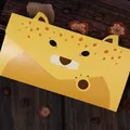 Cute cartoon yellow tiger envelope greeting card on a warm wooden background - Cartoon Tiger Style (002#信封老虎)