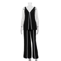 Dames tweedelige set met mouwloze V-hals top en rechte broek met contrast biesjes - S / Zwart