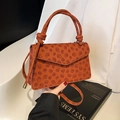 Retro orange embossed square shoulder bag for women with twisted handle and strap - Tan
