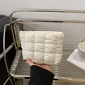 Chic white quilted cloud makeup bag with soft padded nylon texture for women - White