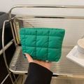 Green quilted envelope makeup bag with fluffy padded texture and square stitching - Green