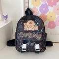 Black kids backpack with cartoon capybara print and buckle detail for school - Black