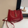 Retro red leather underarm shoulder bag with gold metal buckle for daily commute - Red