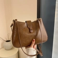 Chic retro brown leather underarm bag with metal buckle and slim shoulder strap - Dark Brown