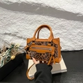 Mini handbag with leopard print and orange leather trim featuring silver hardware detail - Dark Brown