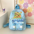 Light blue children's canvas backpack featuring cute cartoon Capybara patterns and buckle flap - Blue
