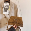 Brown monogram small square bag with silver chain strap and vintage leather finish - Dark Brown