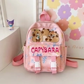 Zaino per bambini in tela rosa con stampa di capibara e pratica chiusura a fibbia - Rosa