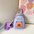 Süße lila Capybara Umhängetasche für Kinder mit Cartoon-Prints und breitem Schultergurt - Lila