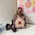 Brown capybara cartoon crossbody chest bag for kids with adjustable nylon strap - Coffee
