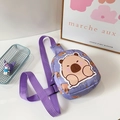 Purple children's crossbody bag with cartoon capybara print and adjustable strap - Purple