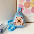 Sky blue kids crossbody chest bag featuring cartoon capybara print and 3D character patch - Blue