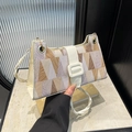 Borsa sottobraccio chic con patchwork geometrico beige e viola in tessuto per donna - Bianco Sporco