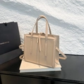 Beige minimalist square crossbody bag with vertical stitching and detachable strap - Khaki