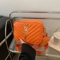 Orange crossbody camera bag with V-quilt pattern, fringe detail, and matching coin purse - Orange Red