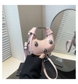 Pink heart-shaped mini bag with silver metal ball charm and crescent leather design - Pink