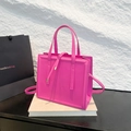 Chic vibrant pink structured crossbody tote bag with dual handles and slender strap - Rose Red
