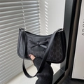 Chic black underarm bag with dark grey M-letter print and leather bow detail - Black