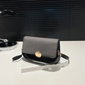Borsa a tracolla bicolore minimalista in pelle nera e tessuto grigio con chiusura dorata - Nero