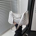 White underarm bag featuring grey M monogram pattern and PU leather bow detail - White