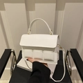 White mini square handbag with 3D chocolate block texture and top handle for women - White