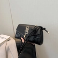 Minimalist black PU leather crossbody bag with gold tassel and croc-patterned corners - Black