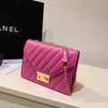 Magenta quilted crossbody bag with V-shaped stitching and golden chain strap - Rose Red