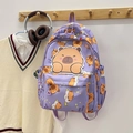 Purple Capybara cartoon backpack with large capacity and cute school student prints - Purple