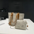 Large vintage print tote bag set with matching crossbody pouch in beige canvas - White