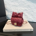 Elegant wine red quilted mini chain bag with bow decoration and gold twist lock - Burgundy