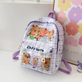 Paarse geruite schoolrugzak met schattige capibara-prints voor kinderen en studenten - Paars