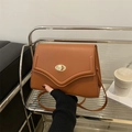 Chic brown minimalist leather shoulder bag with vintage gold swivel buckle clasp - Dark Brown