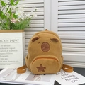 Plush capybara backpack featuring brown faux fur and a yellow star capybara patch - Brown (Style 2)