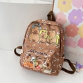 Brown cartoon capybara backpack with cute prints and front zipper pocket for school - Dark Brown