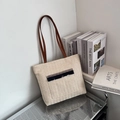 Bolso de paja beige con flecos geométricos y asas de cuero marrón para mujer - Estilo 2 / Blanco Roto