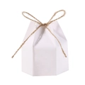 Macro detail of white hexagonal paper gift box with rustic brown hemp rope bow tie - White